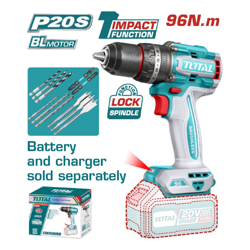 TALADRO INALAMBRICO 1/2 20V 96 N.M INCLUYE 11 PUNTA ACCESPRIOS BATERIA Y CARGADOR SE VENDE POR SEPARADO INDUSTRIAL SUPER TOTA