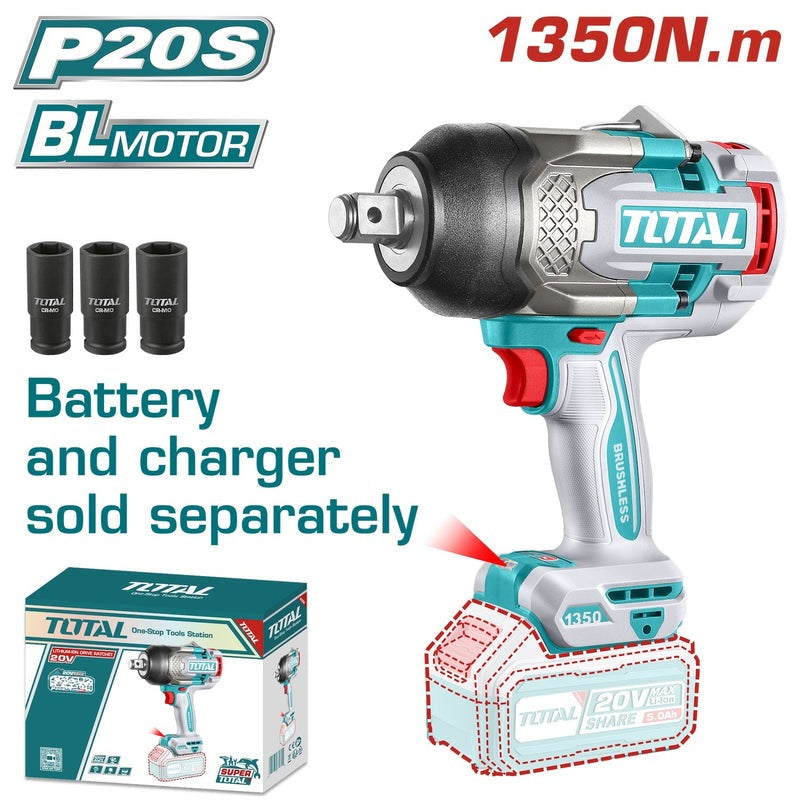 LLAVE DE IMPACTO 20V 3/4"/1350NM - CARGADOR Y BATERIA SE VENDEN POR SEPARADO INDUSTRIAL SUPER TOTAL (TIWLI201351)