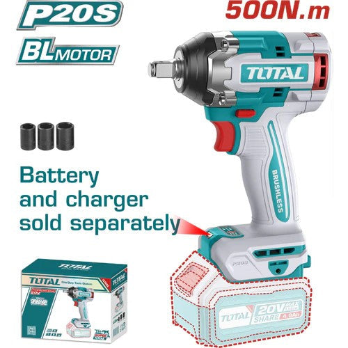 LLAVE DE IMPACTO 20V (1/2") 500Nm NO INCLUYE BATERIA NI CARGADOR (TOTAL)