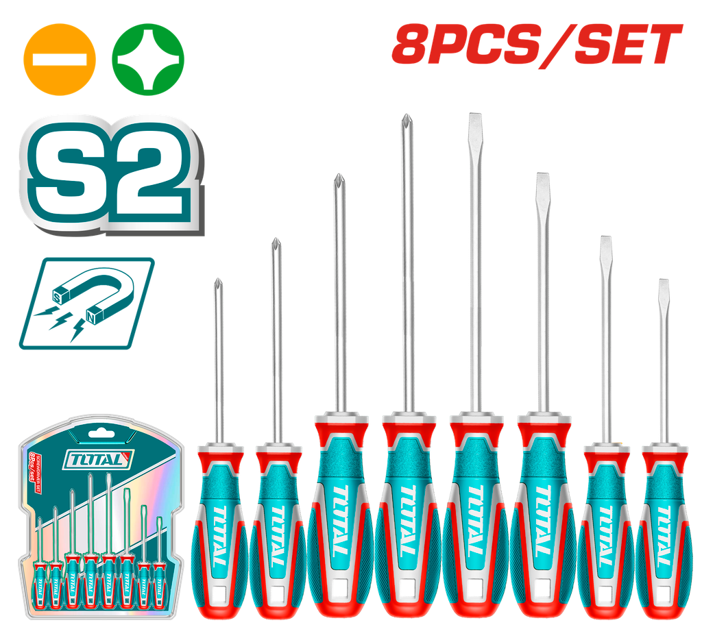 JUEGO DESTORNILLADORES X 8 PCS CROMO VANADIUM PUNTA IMANTADA INDUSTRIAL SUPER TOTAL (TKSDS0846)