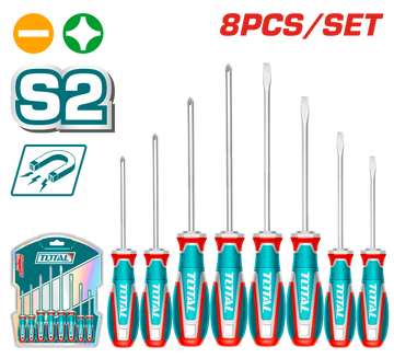 JUEGO DESTORNILLADORES X 8 PCS CROMO VANADIUM PUNTA IMANTADA INDUSTRIAL SUPER TOTAL (TKSDS0846)