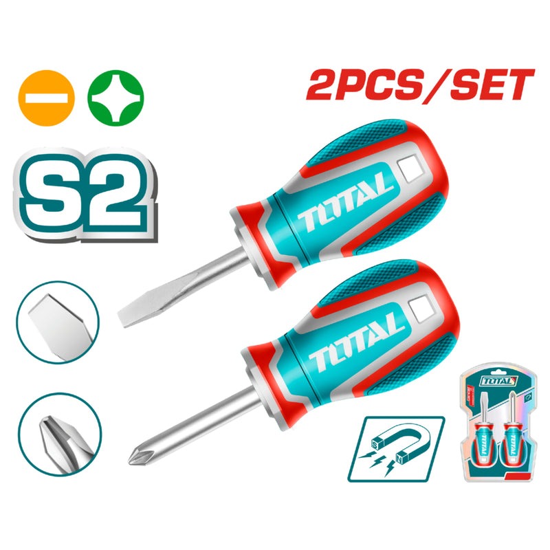 JUEGO DESTORNILLADORES DE PUÑO X 2 PZS PUNTA IMANTADA (+)(-) 1/4 X 1 1/2" INDUSTRIAL SUPER TOTAL