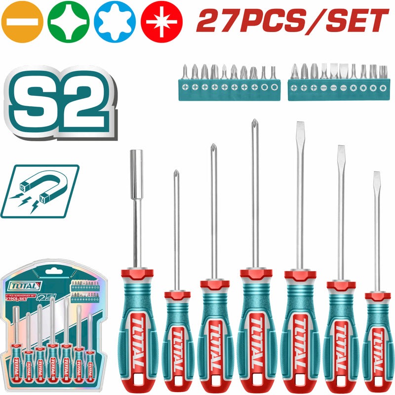 JUEGO DESTORNILLADORES X 6PZS  (+)(-) + DESTORNILLADOR CON PUNTAS INTERCAMBIALES (20 PUNTAS) INDUSTRIAL SUPER TOTAL