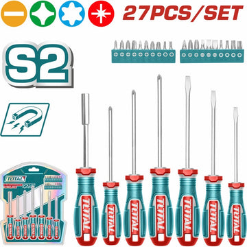 JUEGO DESTORNILLADORES X 6PZS  (+)(-) + DESTORNILLADOR CON PUNTAS INTERCAMBIALES (20 PUNTAS) INDUSTRIAL SUPER TOTAL