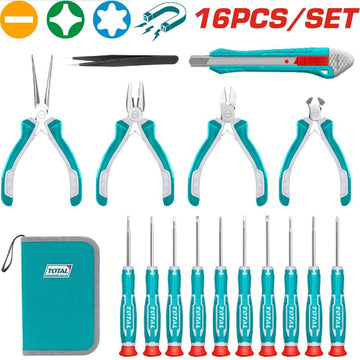KIT DE HERRAMINETAS X 16 PZS (INCLUYE 10 DESTORNILLADORES RELOJEROS) TOTAL