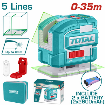 NIVEL LASER 0-35M LUZ VERDE 3D 5 LINEAS RECARGABLE TIPO USB-C INDUSTRIAL SUPER TOTAL (TLL306502)