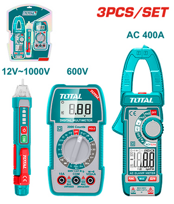 KIT MEDIDOR DE CORRIENTE DIGITAL INCLUYE PROBADOR - TESTER - PINZA INDUSTRIAL  SUPER  TOTAL (TMT23069)