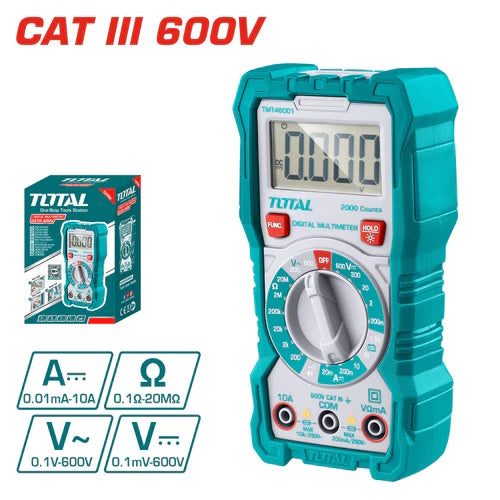 MULTIMETRO DIGITAL 2000 DIGITOS CATIII 600V (TOTAL)