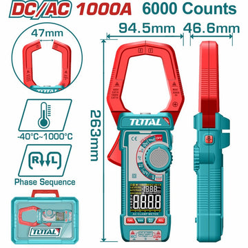 PINZA VOLTIAMPERIMETRICA DIGITAL 1200A 6000 CONTEOS RMS INDUSTRIAL TOTAL