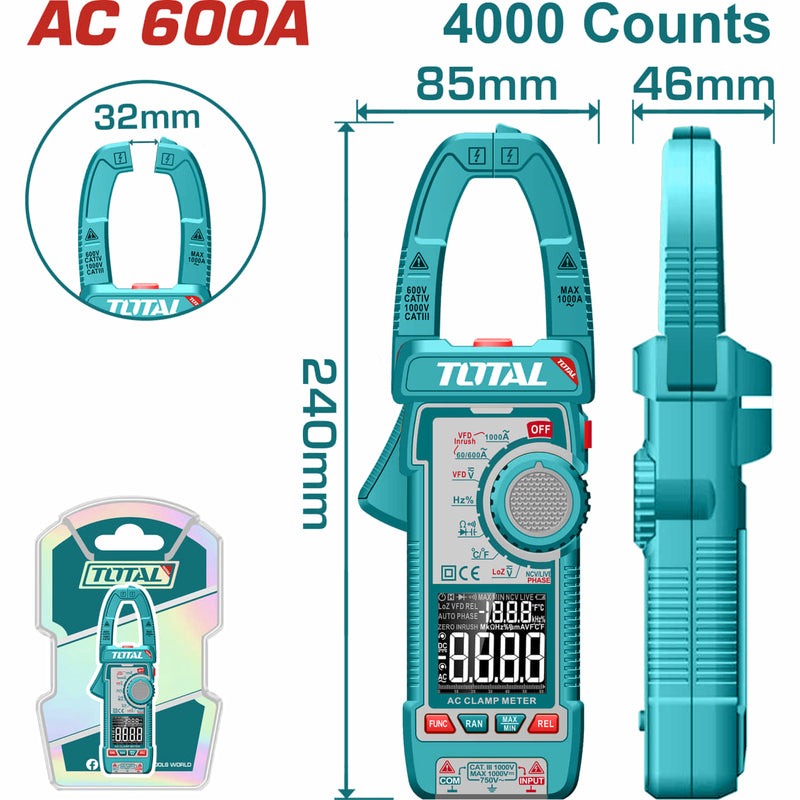 PINZA VOLTIAMPERIMETRICA 600V DIGITAL INDUSTRIAL SUPER TOTAL (TMT766001)