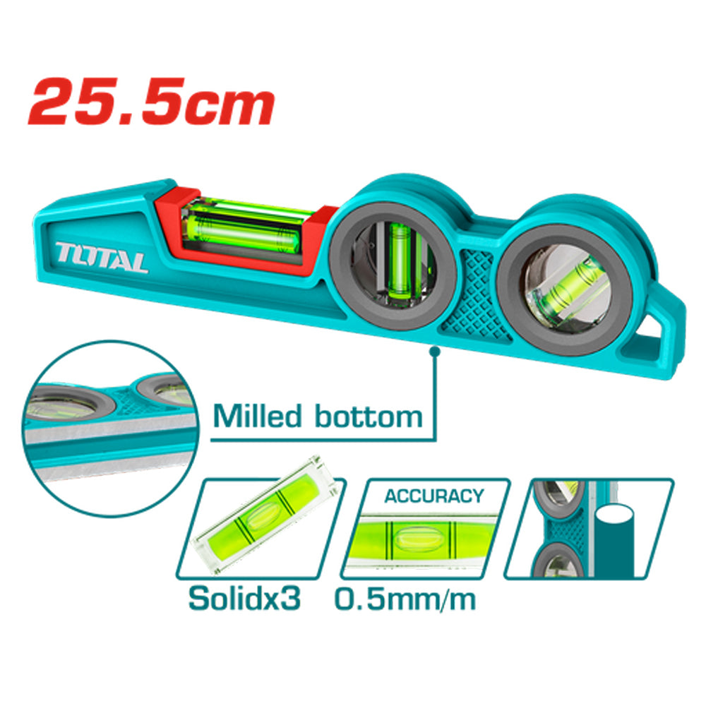 NIVEL DE 225MM ALTA RESISTENCIA ALUMINIO CUERPO CONICO  INDUSTRIAL  SUPER TOTAL (TMT921306)