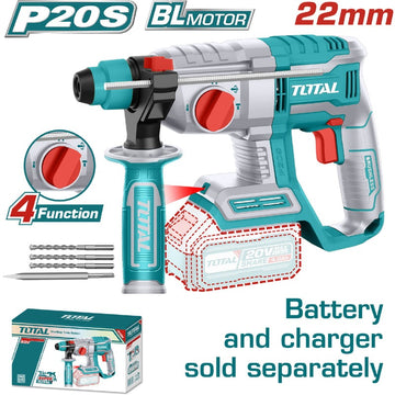 TALADRO ROTOMARTILLO INALAMBRICO 20V SDS PLUS 2.0J 3 BROCAS 1 CINCEL SIN BATERIA NI CARGADOR (TOTAL)