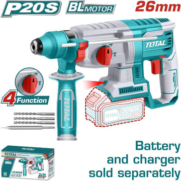 TALADRO ROTOMARTILLO 20V SDS PLUS 2.5J 3 BROCAS 1 CINCEL SIN BATERIA NI CARGADOR (TOTAL)