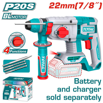 TALADRO ROTOMARTILLO SDS PLUS 7/8" 20V 4.5 JULES INCLUYE ACCESORIOS BATERIA Y CARGADOR NO INCLUIDO INDUSTRIAL SUPER TOTAL
