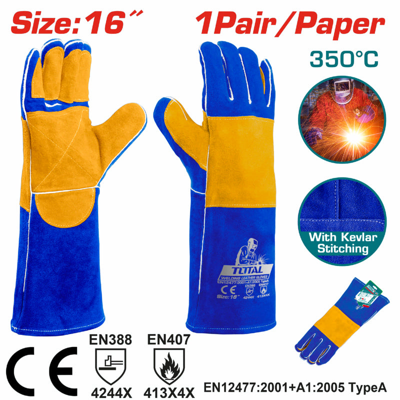 GUANTE PARA SOLDAR 16" RESISTENTE HASTA 350°C INDUSTRIAL SUPER TOTAL ( TSP15216)