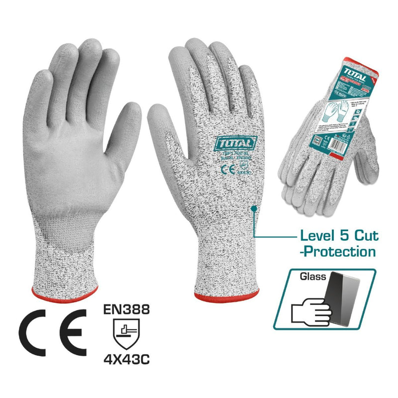 GUANTE POLYESTER XL ANTICORTE CON RECUBRIMIENTO DE PU INDUSTRIAL SUPER TOTAL
