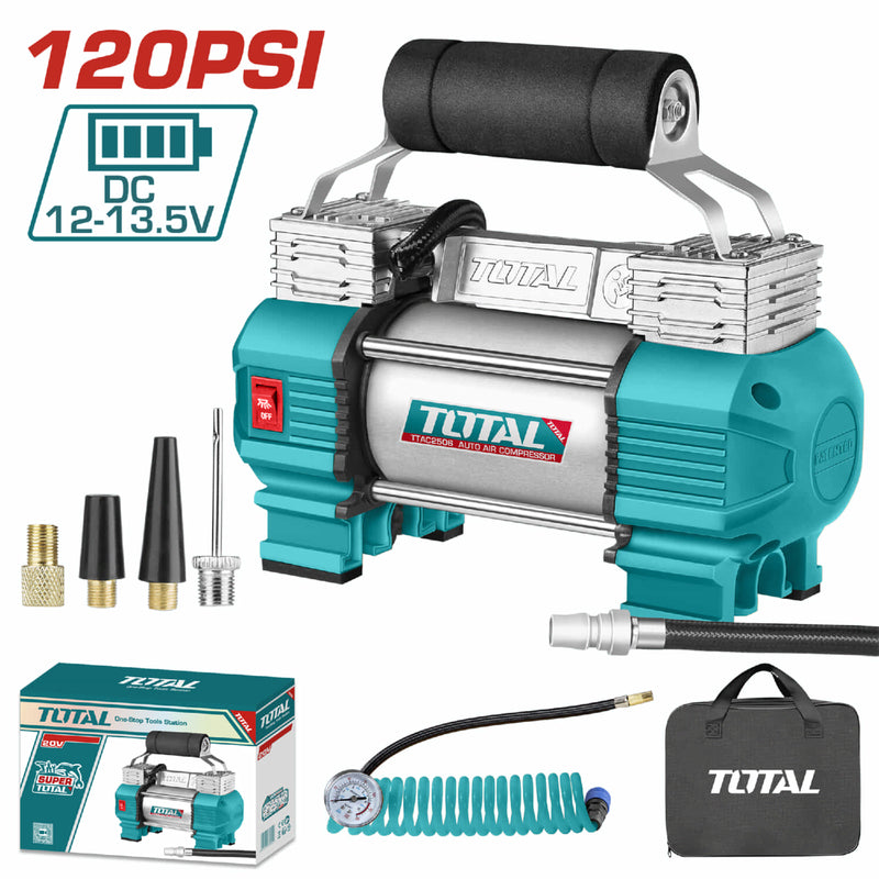 COMPRESOR MINI  20V 120 PSI 8.27BAR INCLUYE 4 ADAPATADORES  PARA CARRO  BATERIA Y CARGADOR SE VENDEN POR SEPARADO INDUSTRIAL 