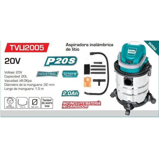 ASPIRADORA 20V (20L) (NO INCLUYE BATERIA NI CARGADOR) (TOTAL)