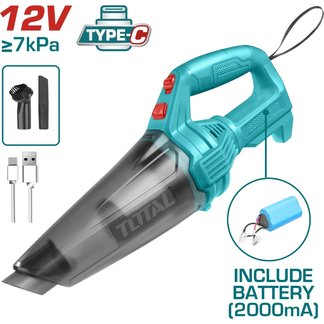 ASPIRADORA DE MANO RECARGABLE 12V, CAPACIDAD 0,5L SUPER TOTAL