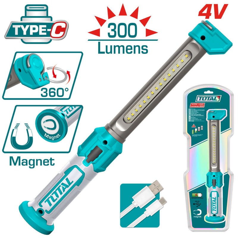 LAMPARA DE TRABAJO 300 LUMENES RECARGABLE SUPER TOTAL