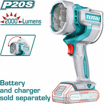 LAMPARA DE TRABAJO INALAMBRICA 2000 LUMENES 20V, BATERIA Y CARGADOR NO INCLUIDOS