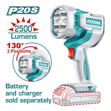 LAMPARA DE TRABAJO INALAMBRICA 20V 2500 LUMENES INDUSTRIAL SUPER TOTAL (TWLI20885)