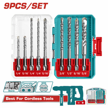 JUEGO DE BROCAS X 9 PZS PARA MURO,  CON VASTAGO EXAGONAL SDS PLUS  INDUSTRIAL SUPER TOTAL (UTACSDL30906)