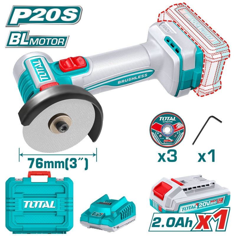 MINI PULIDORA 3" INALAMBRICA 20V INCLUYE 3 DISCOS + 1 BATERIA 2.0AH Y CARGADOR INDUSTRIAL SUPER TOTAL (UTAGLI207625)