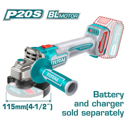 PULIDORA 20V 4 1/2 INDUSTRIAL BAT Y CARGADOR NO INCLUIDO SIN ESCOBILLAS SUPER TOTAL (UTAGLI21154)
