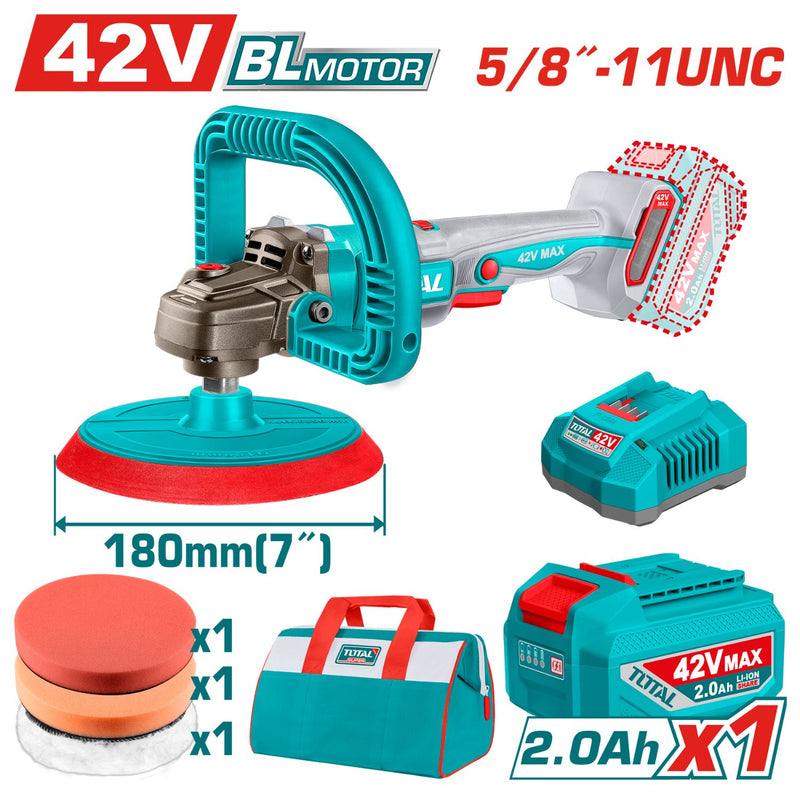 POLICHADORA INALAMBRICA 5/8" 42V INCLUYE 1 BATERIA 2.0AH, 1 CARGADOR Y ACCESORIOS INDUSTRIAL SUPER TOTAL (UTAPLI42181)