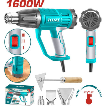 PISTOLA DE CALOR 1600W TEMPERATURA AJUSTABLE 3 BOQUILLAS 1 RASCADOR INDUSTRIAL (TOTAL)