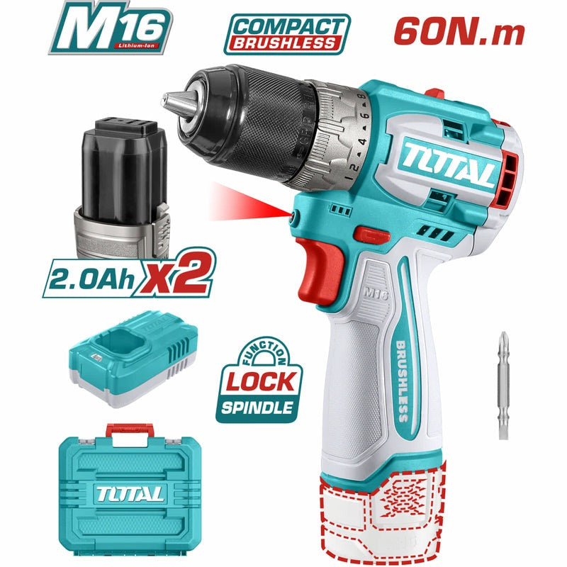 TALADRO INALAMBRICO 1/2" 16V 60NM + 2 BAT. 2.0AH Y CARGADOR