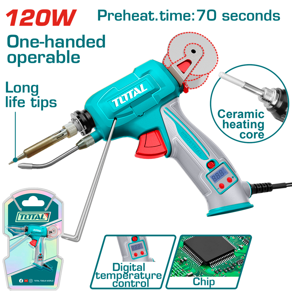 CAUTIN PISTOLA DE SOLDAR 120W CON CARRETE INDUSTRIAL TOTAL (UTET360732)