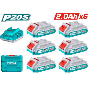 KIT DE 6 BATERIAS DE 20V (2.0 AH) + CARGADOR INDUSTRIAL TOTAL