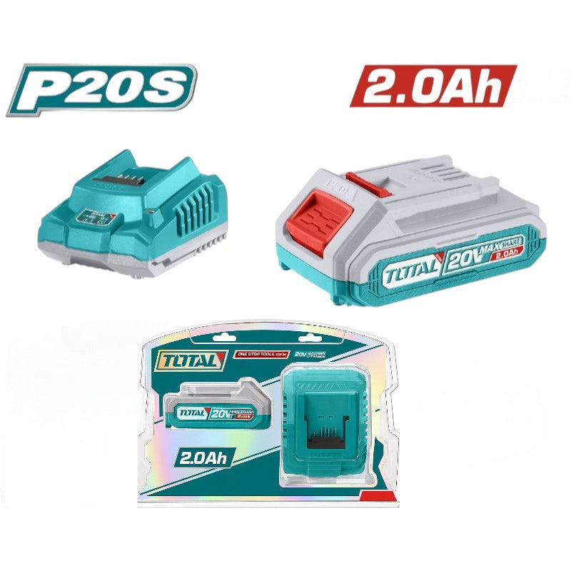 KIT DE 1 BATERIA 2.0AH + CARGADOR DE 20V INDUSTRIAL SUPER TOTAL