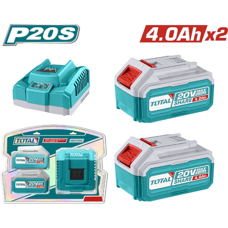 KIT DE 2 BATERIAS 4,0AH + CARGADOR DE 20V INDUSTRIAL SUPER TOTAL