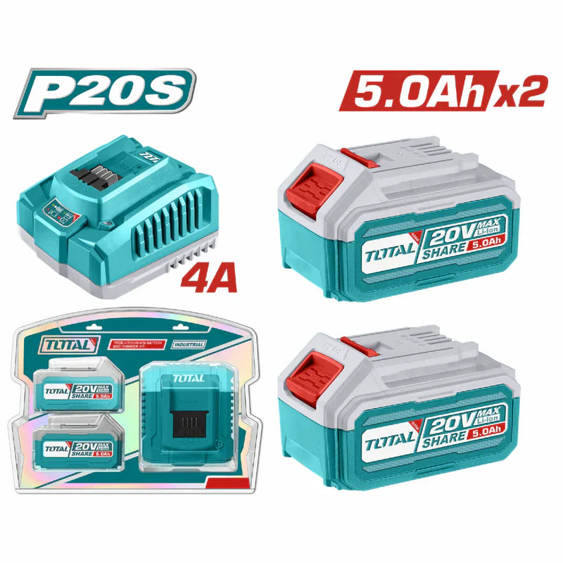 KIT DE 2 BATERIAS 5.0AH + CARGADOR DE 20V INDUSTRIAL TOTAL
