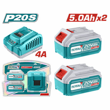 KIT DE 2 BATERIAS 5.0AH + CARGADOR DE 20V INDUSTRIAL TOTAL