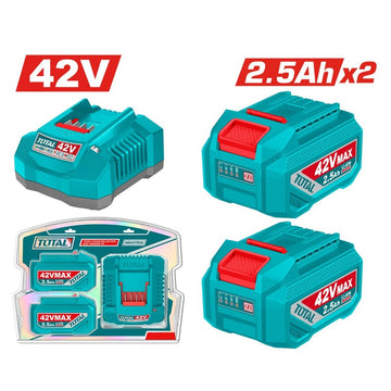 KIT DE 2 BATERIAS 2.5AH + CARGADOR DE 42V INDUSTRIAL TOTAL
