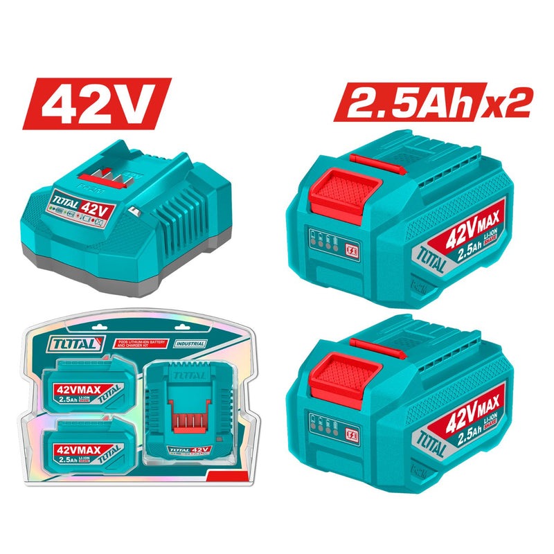 KIT DE 2 BATERIAS 2.5AH + CARGADOR DE 42V INDUSTRIAL TOTAL
