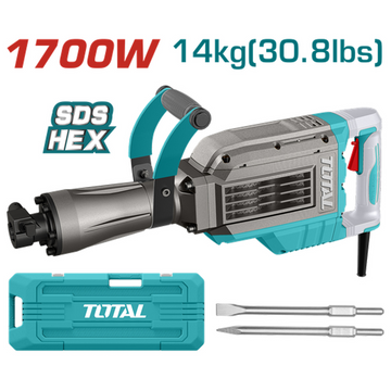 DEMOLEDOR SDS HEX 1700W 60 JOULES  INCLUYE DOS CINCELES CAJA PLASTICA INDUSTRIAL SUPER TOTAL (UTH217088)