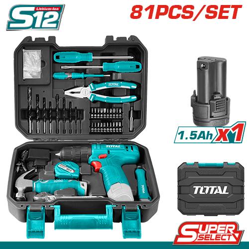 TALADRO INALAMBRICO 3/8 12V CON ESTUCHE PLASTICO INCLUYE 81PZS SUPER SELECT TOTAL (UTHKTHP10812)