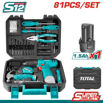 TALADRO INALAMBRICO 3/8 12V CON ESTUCHE PLASTICO INCLUYE 81PZS SUPER SELECT TOTAL (UTHKTHP10812)