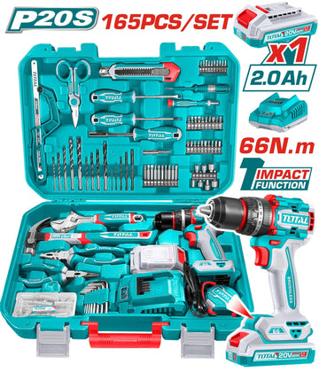 TALADRO INALAMBRICO 1/2 20V 66NM + BATERIA 20V + KIT DE HERRAMIENTAS 165 PZS TOTAL (UTHKTHP11652)