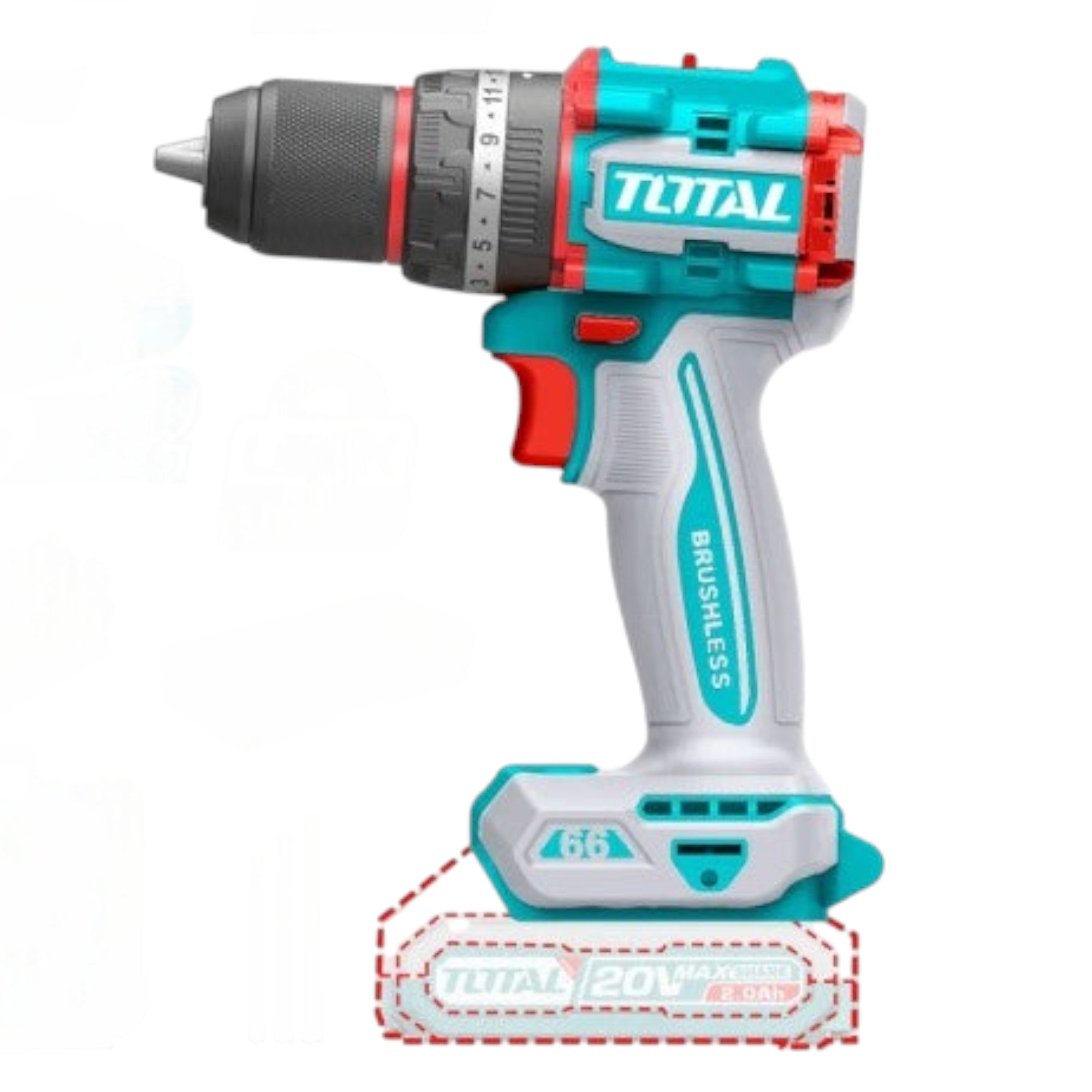 TALADRO INALAMBRICO PERCUTOR 1/2" 66N.M 20V CAJA PLASTICA