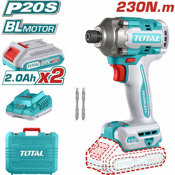 ATORNILLADOR IMPACTO 1/4" 20V 230NM + 2 BAT. Y 2 PUNTAS TALADRO INDUSTRIAL SUPER TOTAL (UTIRLI2023)