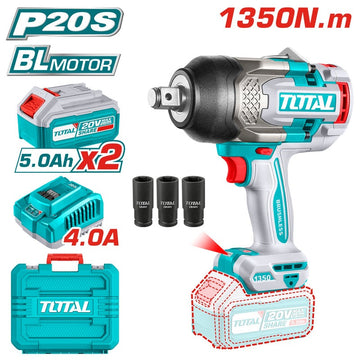 PISTOLA IMPACTO INALAMBRICA 3/4 20V 1350NM INCLUYE 2 (5.0 AH) BATERIAS 1 CARGADOR Y 3 COPAS 27,30,32 MM INDUSTRIAL SUPER TOTA