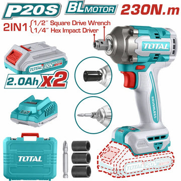ATORNILLADOR  Y PISTOLA DE IMPACTO 20V 230NM 2 BATERIAS+CARGADOR+COPAS 17 19 21 Y PUNTA DESTORNILLADOR (TOTAL)