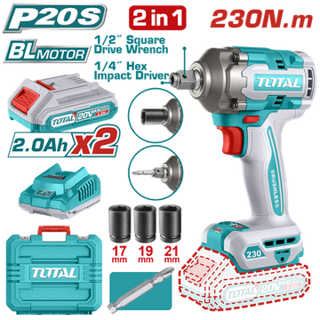 ATORNILLADOR Y PISTOLA DE IMPACTO 20V 2 BATERIAS CARGADOR COPAS 17 19 21 Y PUNTA DESTORNILLADOR INDUSTRIAL (TOTAL)