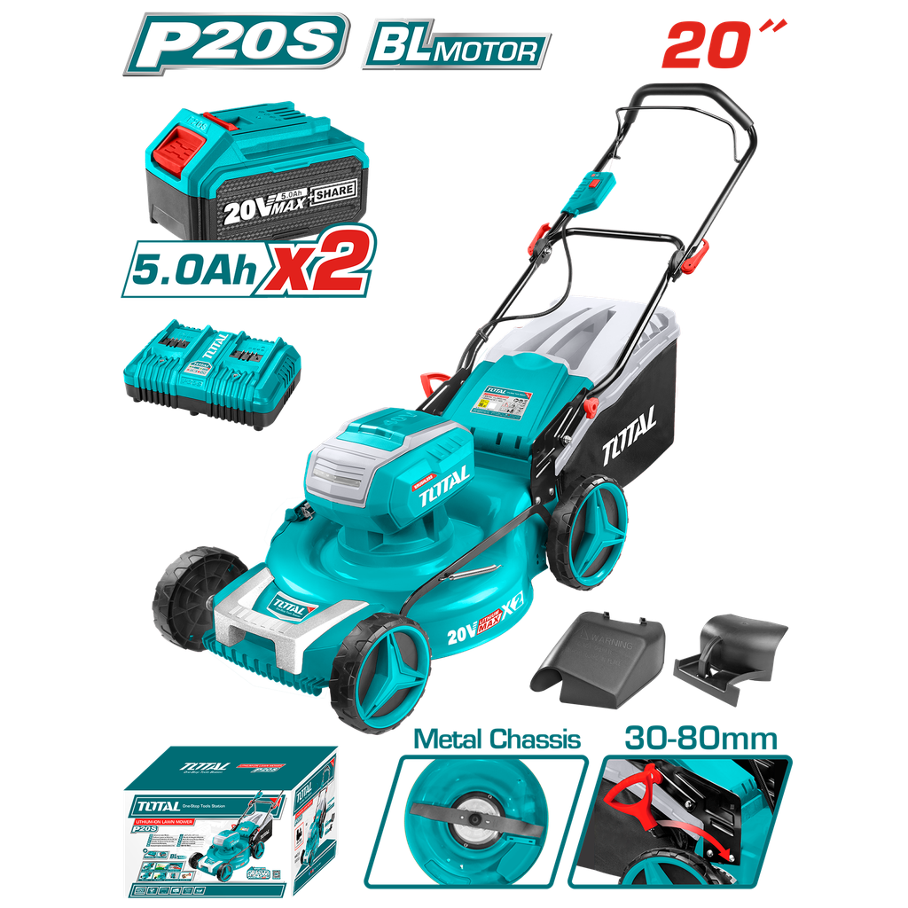 CORTADORA DE CESPED 40V INCLUYE 2 BATERIAS DE 5Ah, 1 CARGADOR Y 3 ACCESORIOS TOTAL